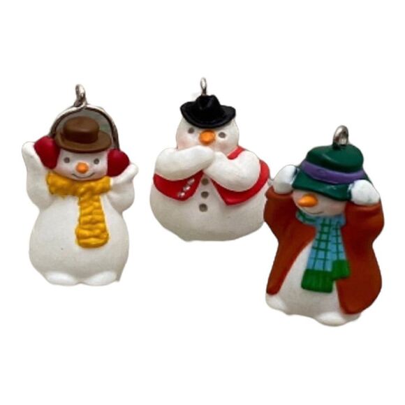 HALLMARK Keepsake See No Humbug Snowman Miniature Ornaments Set of 3 - Picture 2 of 9